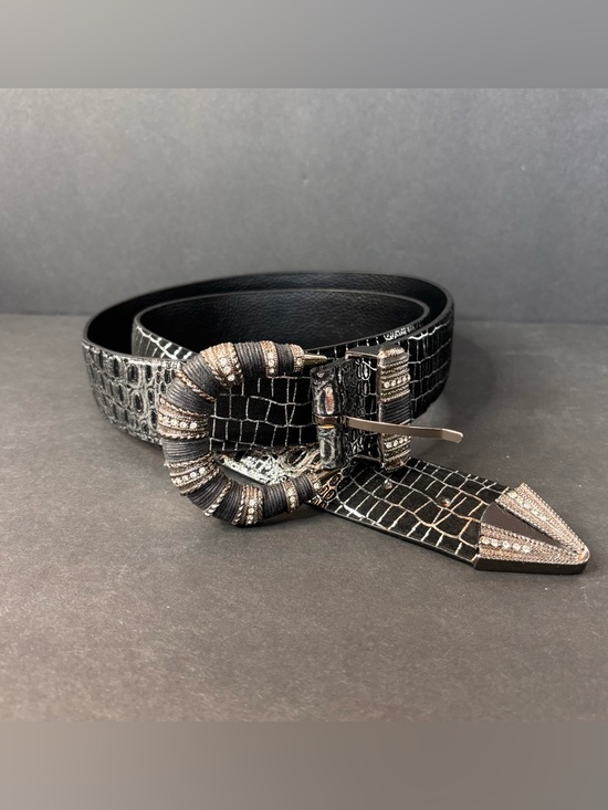 Chico's Accessories - CHICO'S Black Silver Reptile Metal Rhinestone Buckle Womens Belt Sz Large